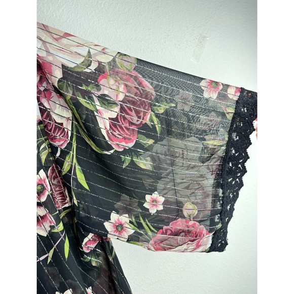 NWT LuLaRoe M Floral Sheer Cover Up Lace Crochet Kimono Midi Open Front Oversize - Picture 6 of 13